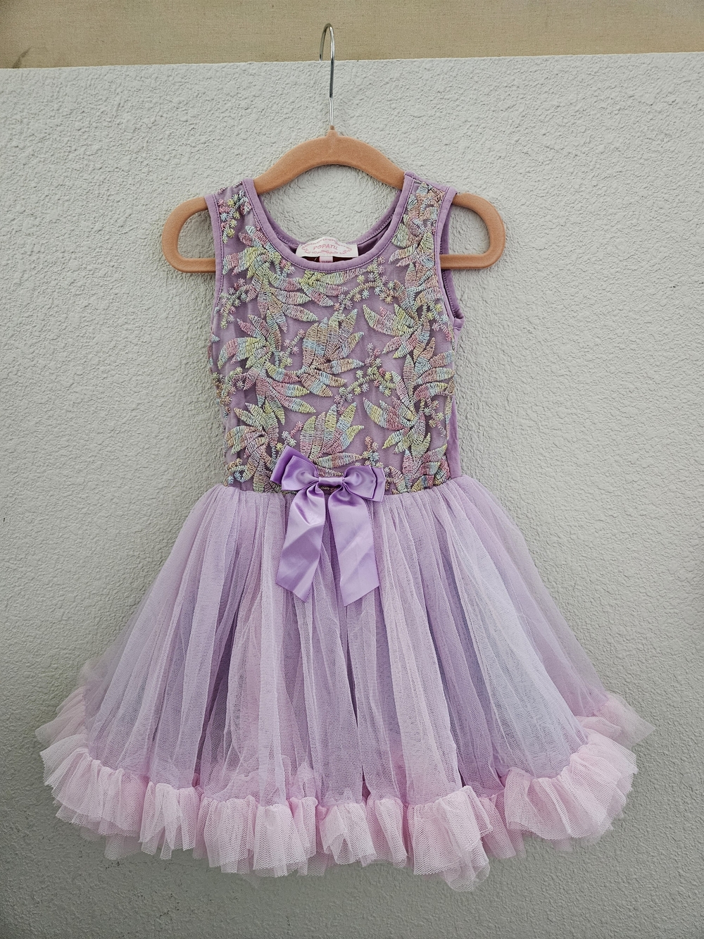 Popatu Lilac Embroidered Tulle Bow Party Dress